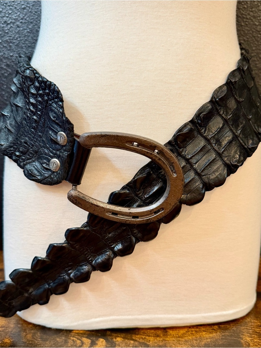 Double J Genuine Black Crocodile Leather Belt w/Pony Horseshoe Buckle - Picture 7 of 8